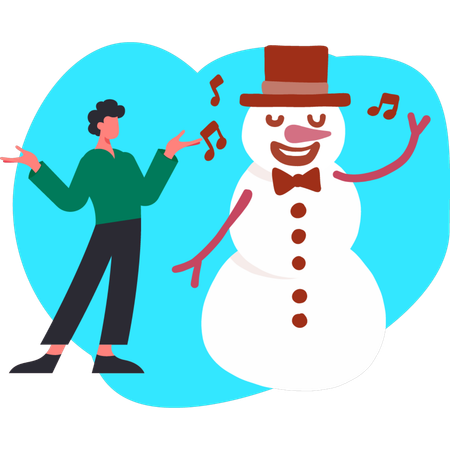 Man enjoying music with snowman  Illustration