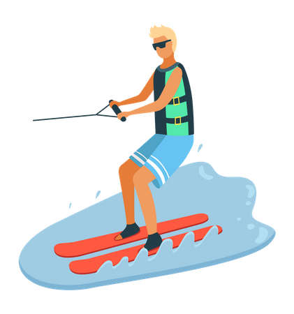 Man enjoying ocean surfing Illustration
