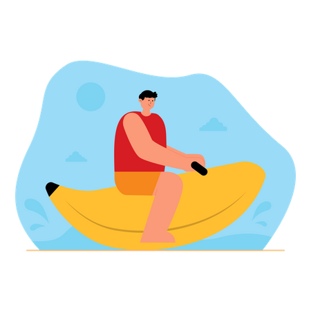 Man enjoying on banana boat Illustration