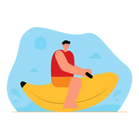 Man enjoying on banana boat Illustration