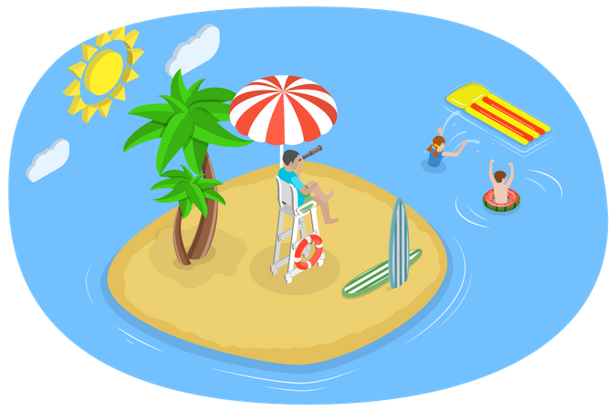 Man enjoying on beach  Illustration
