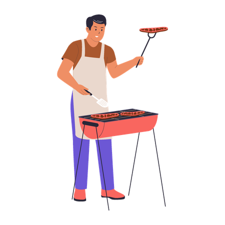 Man Enjoying Outdoor Barbecue  Illustration