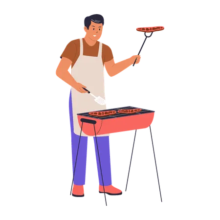 Man Enjoying Outdoor Barbecue  Illustration