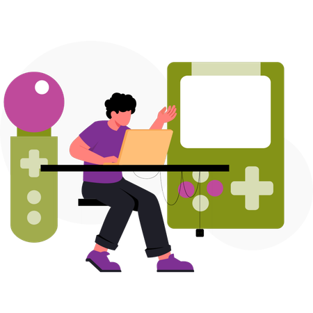 Man  enjoying play game  Illustration