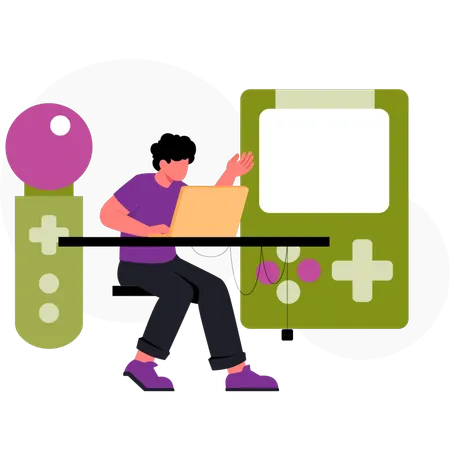 Man  enjoying play game  Illustration