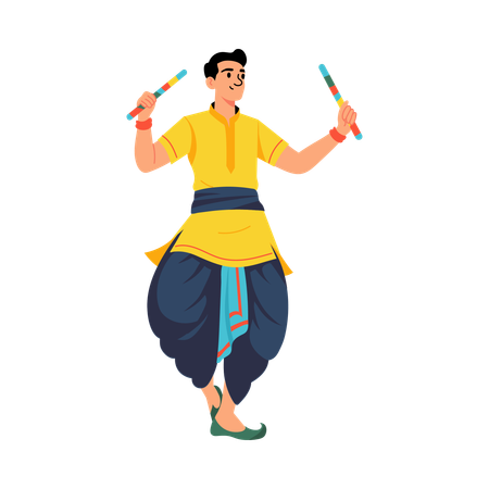 Man enjoying playing Dandiya  Illustration