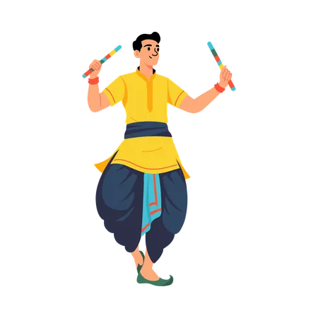 Man enjoying playing Dandiya  Illustration