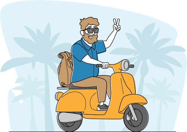 Man enjoying riding scooter Illustration