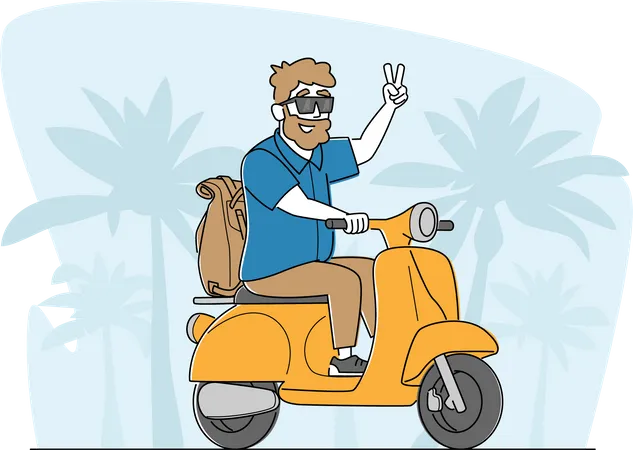 Man enjoying riding scooter  Illustration