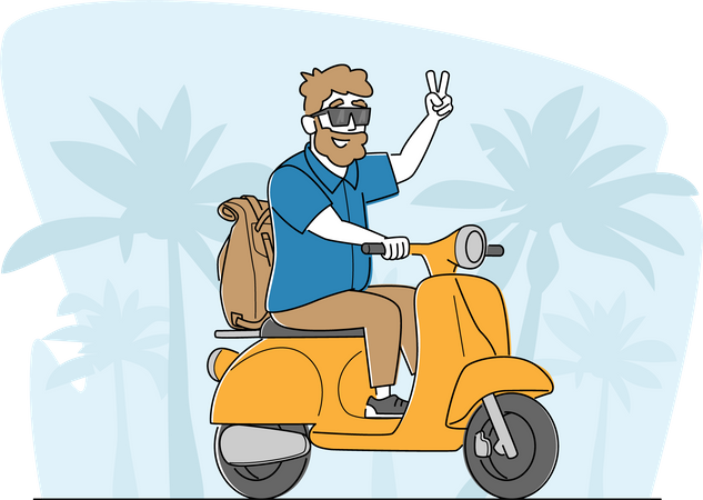 Man enjoying riding scooter  Illustration