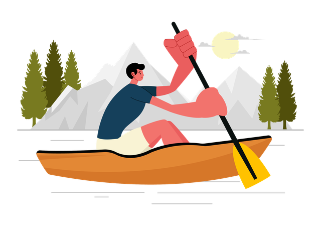 Man Enjoying Rowing  Illustration