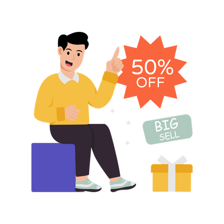 Man Enjoying Sale Shopping Offers  Illustration