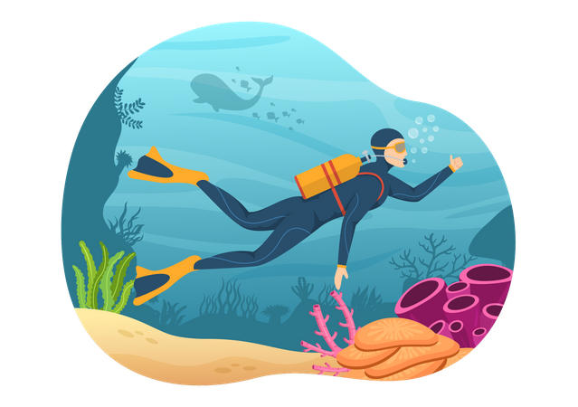 Man enjoying scuba Diving Illustration