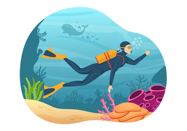 Man enjoying scuba Diving  Illustration