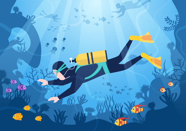 Man enjoying scuba Diving  Illustration