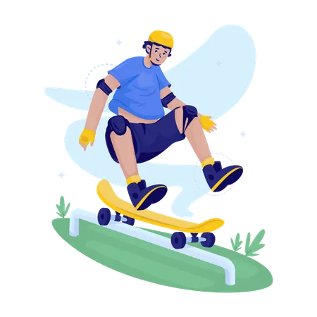 Flat Illustration Design Of A Man In Action Enjoying Skateboarding Illustration