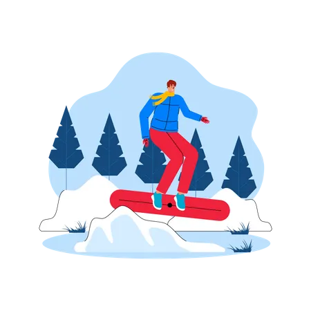 Man enjoying skating in snow weather  Illustration