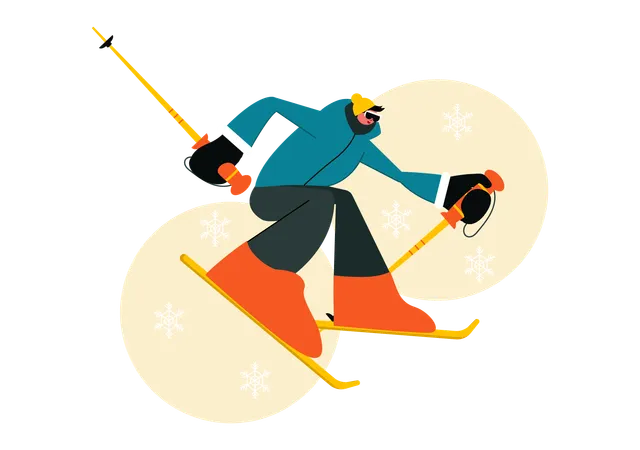 Man enjoying skiing on icy mountains  Illustration