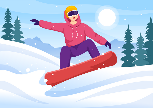 Man Enjoying Snowboarding  Illustration