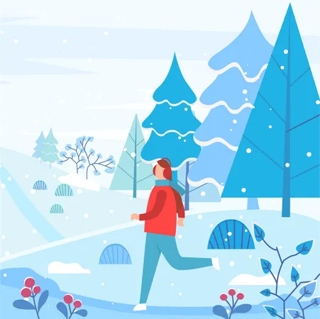 Man enjoying snowfall  Illustration