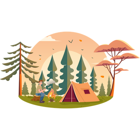 Man enjoying summer Camping  Illustration