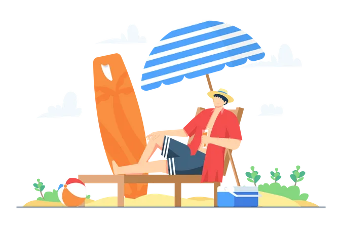 Man enjoying Summer holiday at the beach Illustration