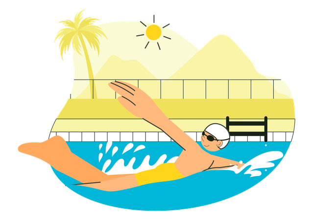 Man enjoying summer in Swimming Pool  Illustration