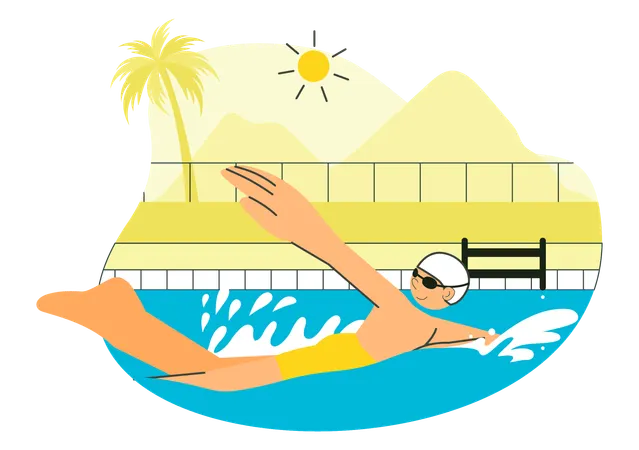 Man enjoying summer in Swimming Pool  Illustration