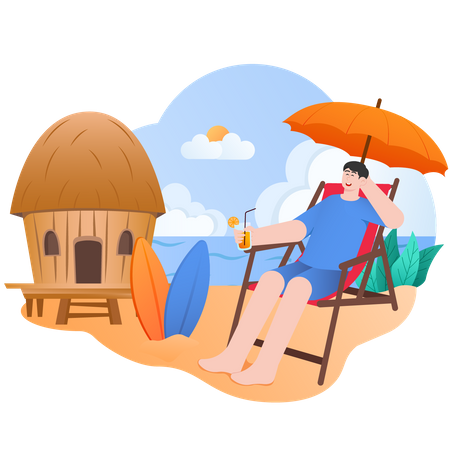 Man Enjoying Summer Vacation  Illustration