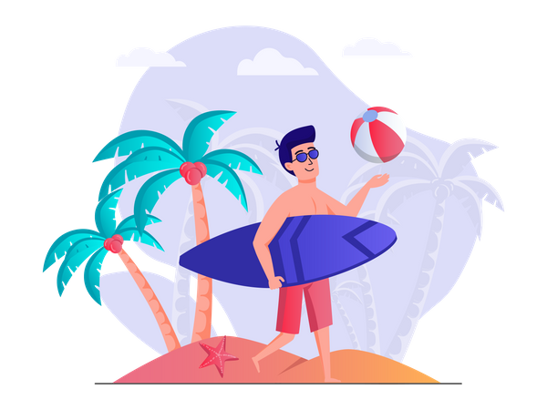 Man enjoying surfing at beach  Illustration