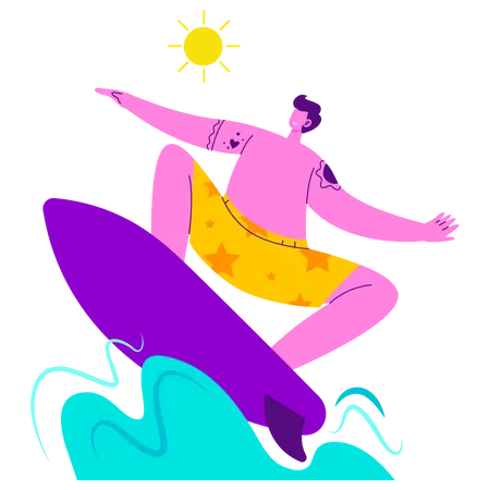 Man enjoying Surfing  Illustration