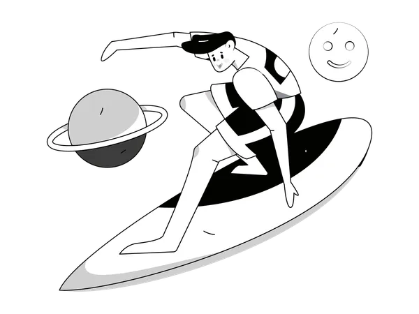 Man enjoying surfing in galaxy  Illustration