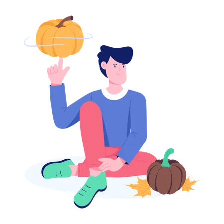 Man enjoying Thanksgiving Event  Illustration