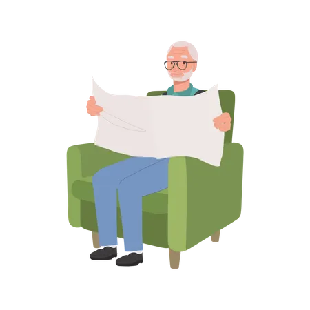 Man Enjoying Tranquil Reading of Newspaper on Cozy Couch  Illustration