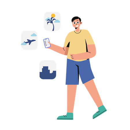 Man enjoying Vacation Trip  Illustration