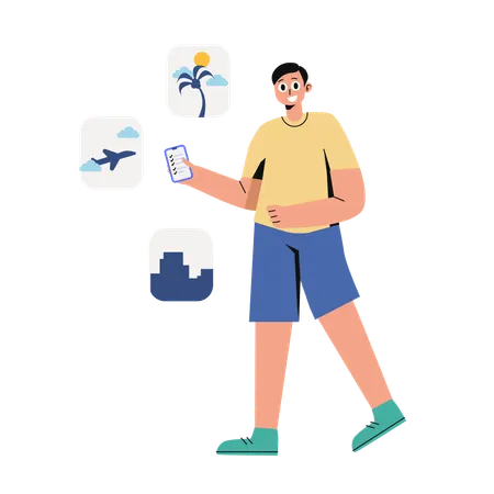 Man enjoying Vacation Trip  Illustration
