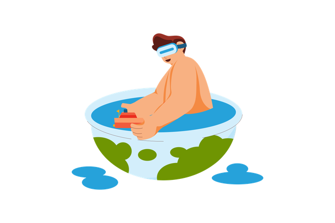 Man enjoying virtual world  Illustration