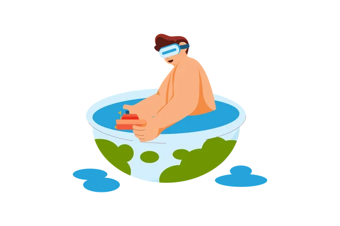 Man enjoying virtual world  Illustration