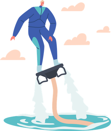 Man enjoying water jetpack Illustration
