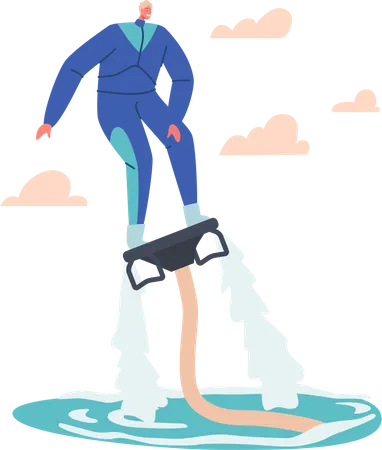 Man enjoying water jetpack Illustration