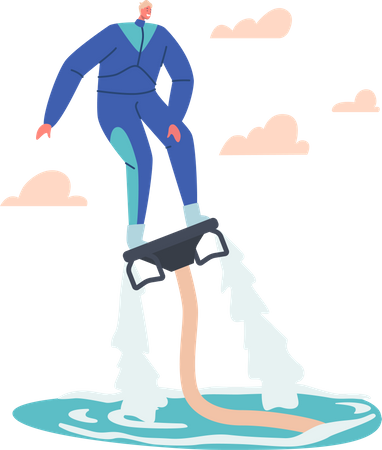 Man enjoying water jetpack  Illustration