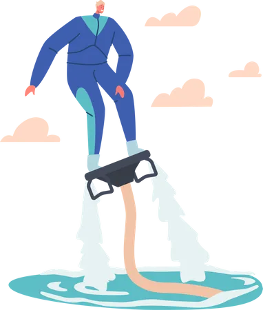 Man enjoying water jetpack  Illustration