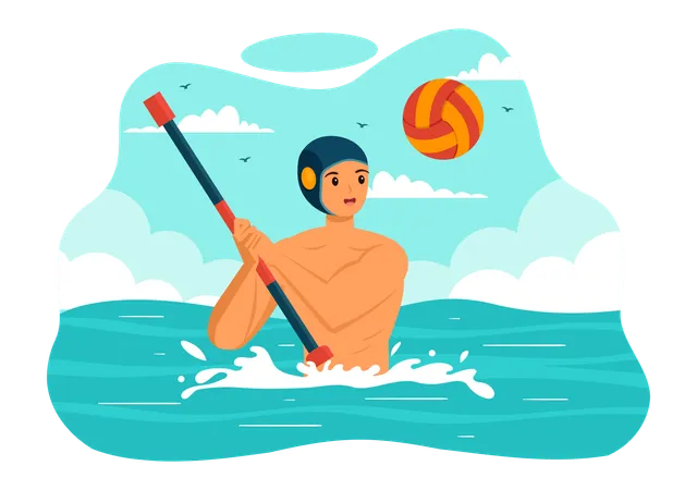 Water Polo Sport Vector Illustration With Player Playing To Throw The Ball On The Opponents Goal In The Swimming Pool In Flat Cartoon Background Illustration