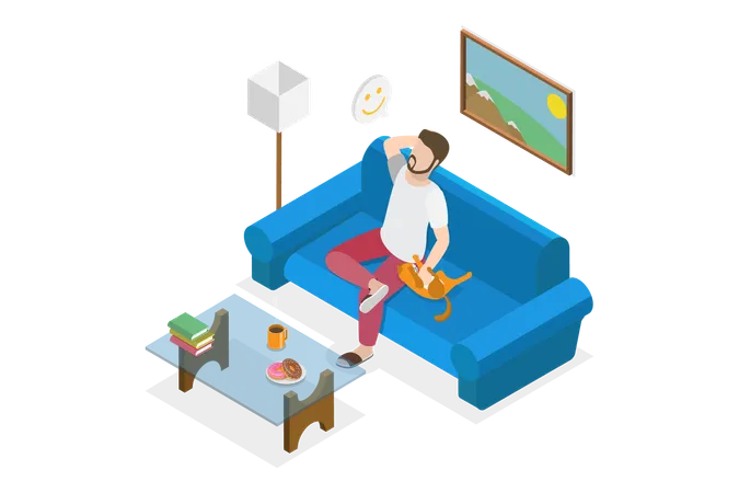 3 D Isometric Flat Vector Conceptual Illustration Of Enjoying Weekend Relaxing Staying At Home Illustration