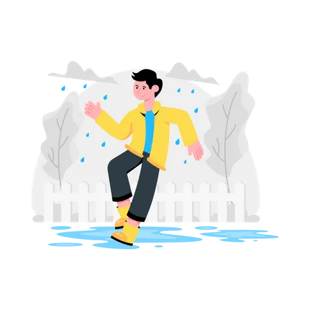 Man Enjoying Wet Season  Illustration