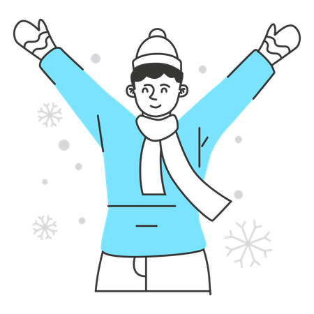 Man enjoying winter snowfall  Illustration