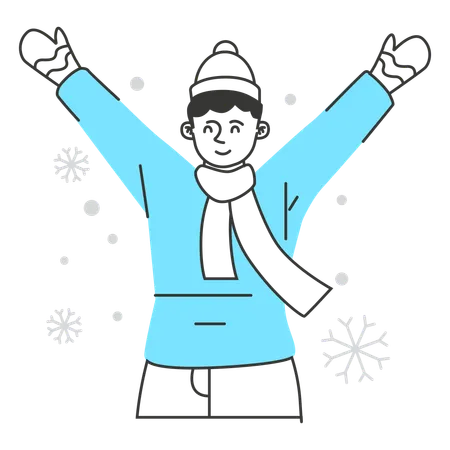 Man enjoying winter snowfall  Illustration