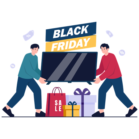 Man enjoys Black Friday Electronics Sale  Illustration