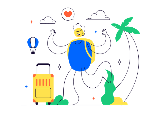 Man enjoys on Solo Travel  Illustration