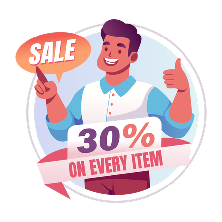 Man enjoys shopping discount  Illustration